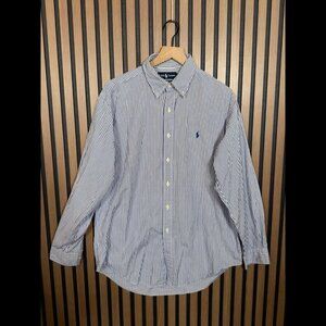 Ralph Lauren Dress Shirt 16 / 34/35 Mens Blue Oxford Long Sleeve Striped